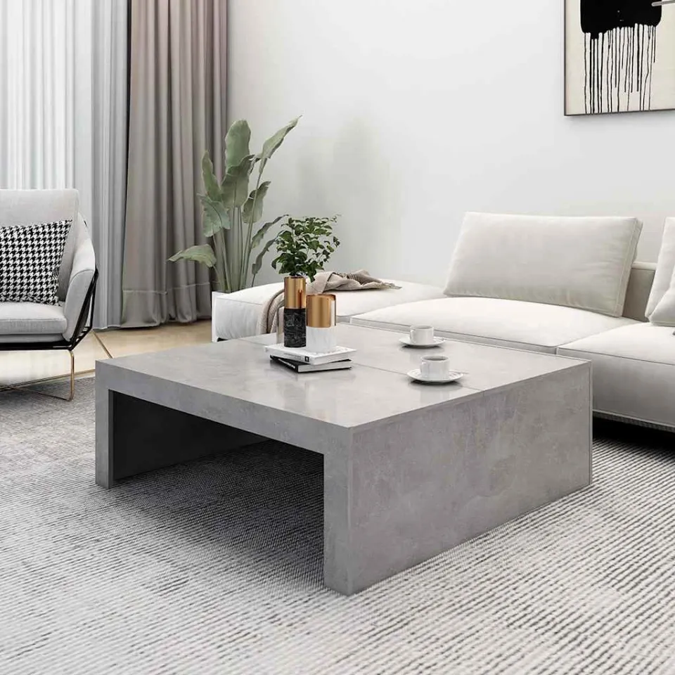 vidaXL Salontafel 100x100x35 cm bewerkt hout betongrijs grijs, foto 3