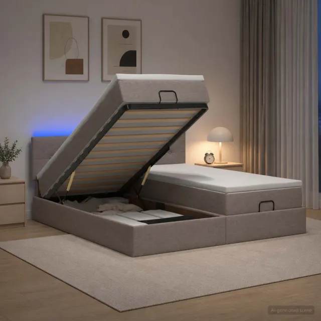 vidaXL Ottoman Bed met Matrassen en LED Taupe 160 x 200 cm Stof