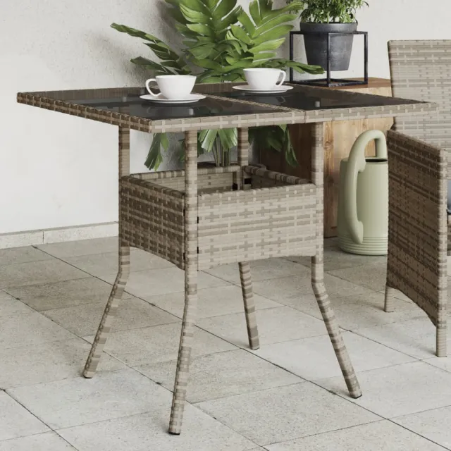 vidaXL Tuintafel met glazen blad 80x80x75 cm poly rattan grijs, foto 2