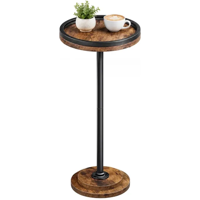 Famanu Ronde bijzettafel met voetstuk, klein nachtkastje, dranktafels en koffiemartini-tafels voor kleine ruimtes in een rustiek bruin en zwart design