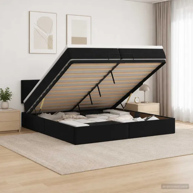 vidaXL Ottoman bed met matras Zwart 200 x 200 cm Fluweel