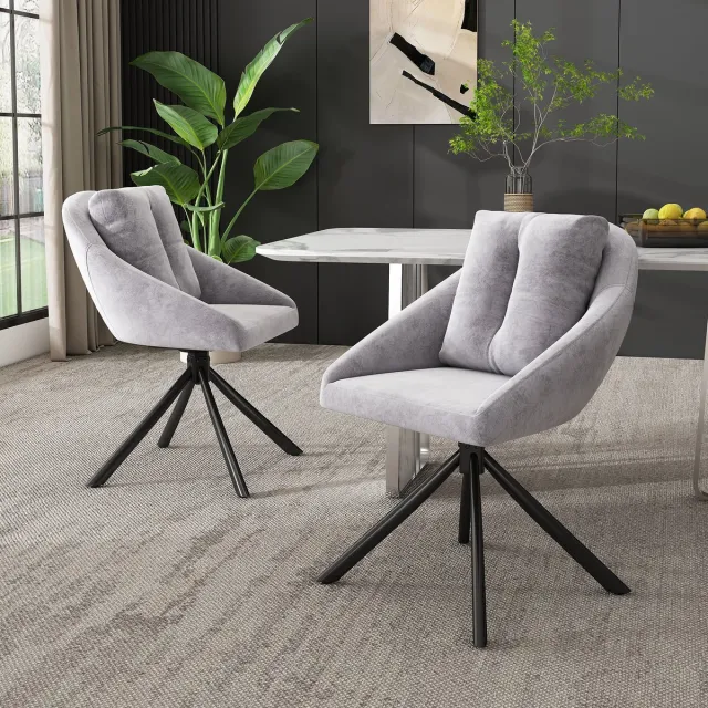 FloraGrace Eetkamerstoel Set Van 2 - Draaibaar Met Wielen - Ergonomisch Comfort - Fluweel - Grijs