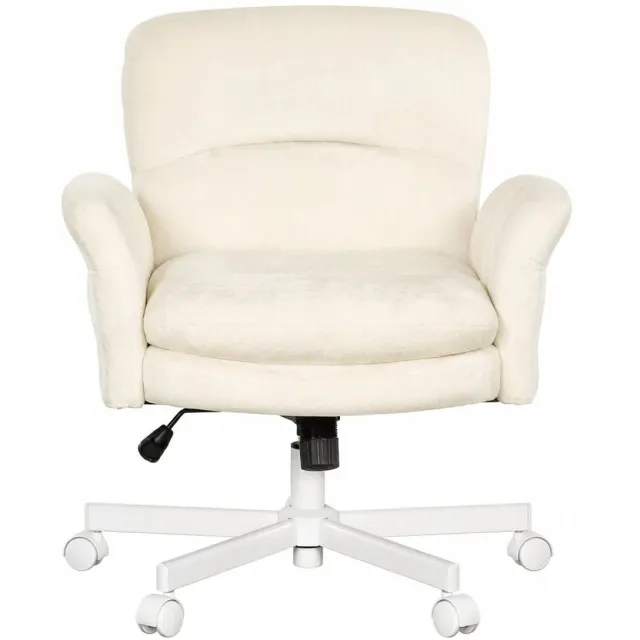 OKWISH Draaistoel Met Armleuningen – 360 Graden Draaibaar – Ergonomische Eetkamerstoel Voor Woonkamer En Slaapkamer – Chenille – Beige