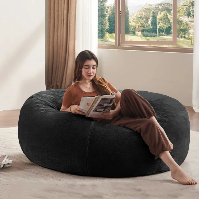 STILVORA Zitzak 120 x 120 x 60 cm - Rond Met Traagschuimvulling - Voor Lezen En Ontspannen In Woonkamer En Slaapkamer - Flanel - Zwart