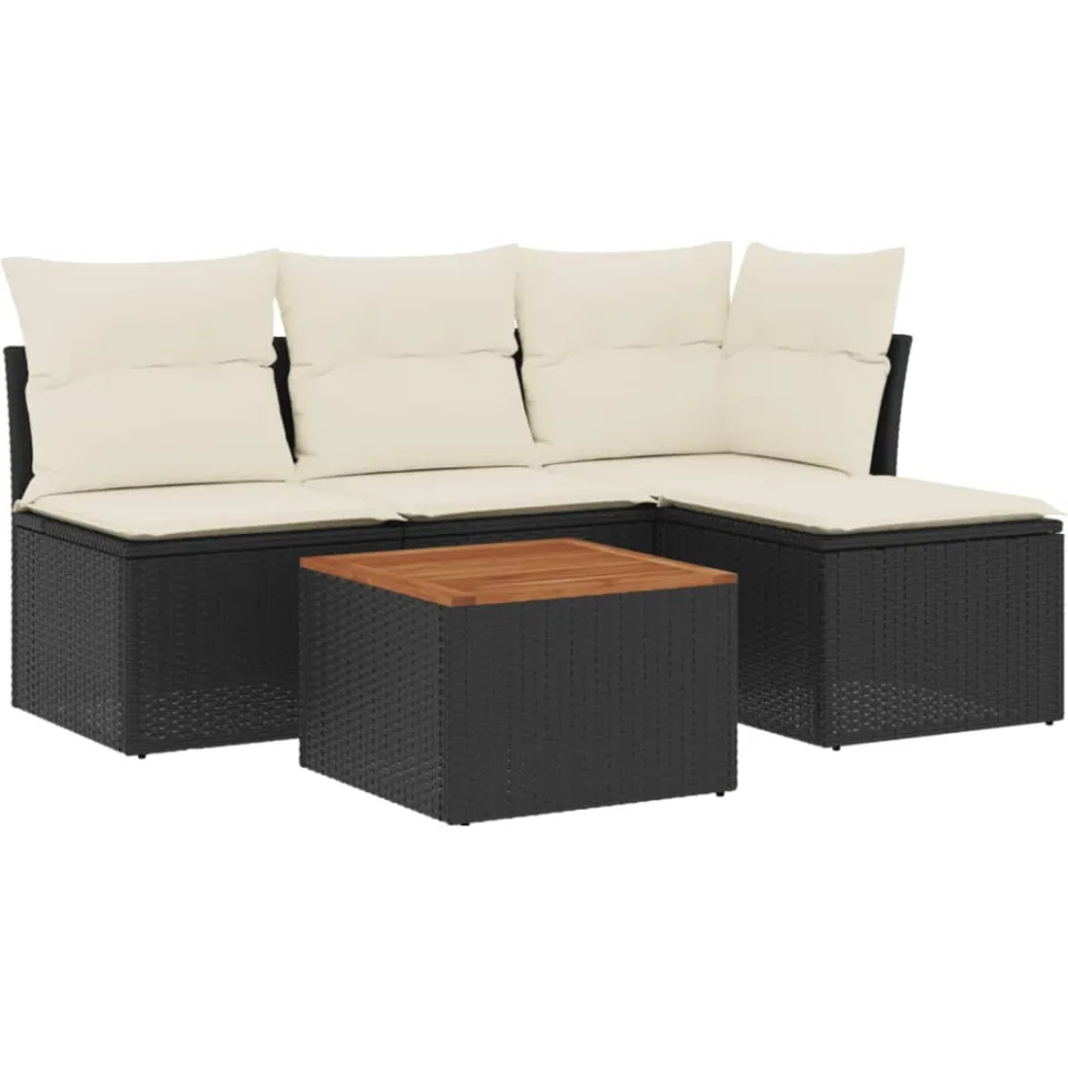 vidaXL 5-delige Loungeset met kussens poly rattan zwart