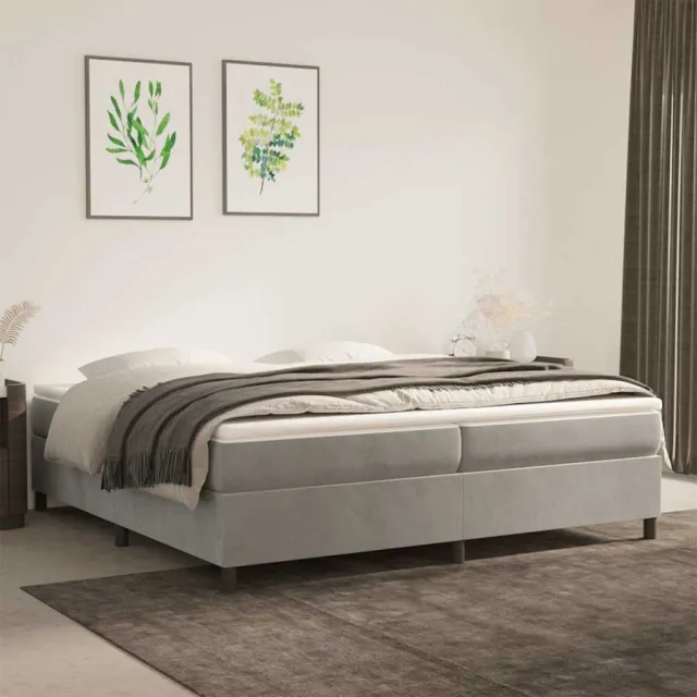 vidaXL Boxspring met matras fluweel lichtgrijs 200x200 cm grijs