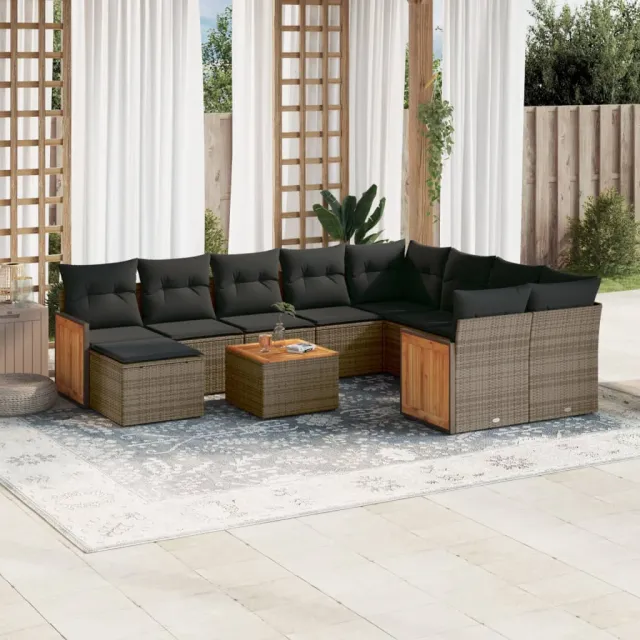 vidaXL 11-delige Loungeset met kussens poly rattan grijs, foto 2