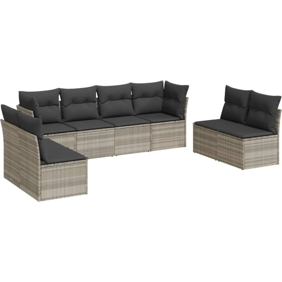vidaXL 8-delige Loungeset met kussens poly rattan lichtgrijs grijs, foto 3