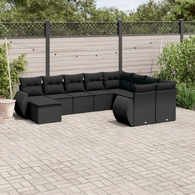 vidaXL 10-delige Loungeset met kussens poly rattan zwart, foto 2