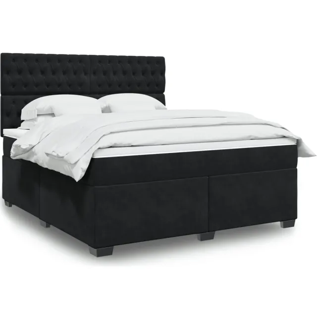 vidaXL Boxspring met matras fluweel zwart 180x200 cm