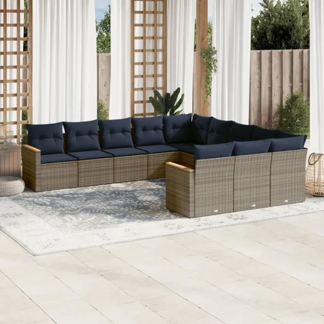vidaXL 11-delige tuinbankset met kussens, grijs polyrotan, foto 2