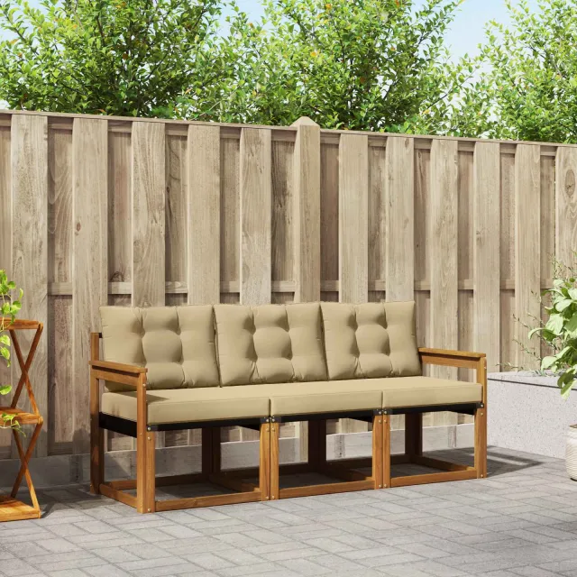 vidaXL Buiten bankenset 3 st 3-zits Natuurlijk en Beige