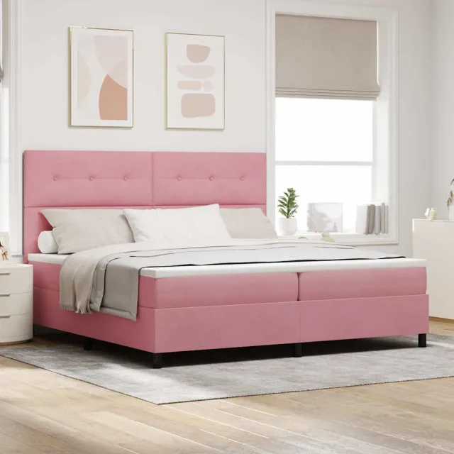 vidaXL LED Box Spring Bed met hoofdeinde Roze 200 x 200 cm Fluweel