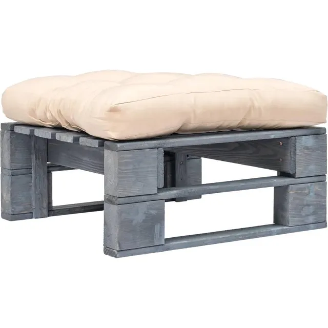 vidaXL Tuinhocker - met - zandkleurig - kussen - pallet - hout - grijs Grijs en zandkleurig