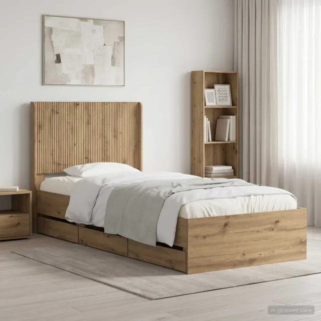 vidaXL Bedframe met opbergruimte en hoofdbord Artisanaal eiken Bruin