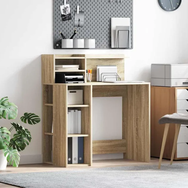 vidaXL Bureau Sonoma Eiken 90 x 48 x 101,5 cm Bewerkt hout, foto 2