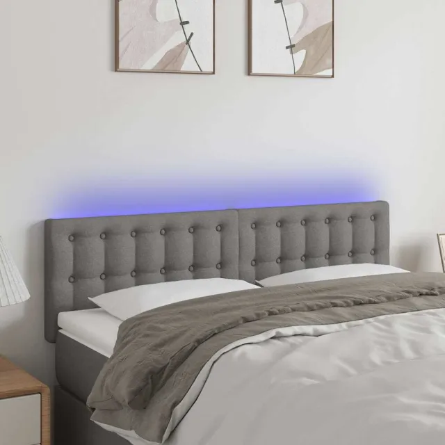vidaXL Hoofdbord LED 144x5x78/88 cm stof donkergrijs grijs