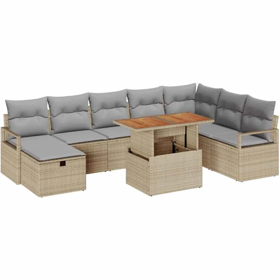 vidaXL Tuinbankenset 9 st Beige poly rattan