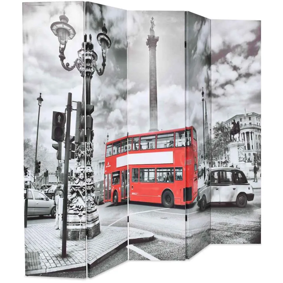 vidaXL Kamerscherm inklapbaar Londen bus 200x170 cm zwart en wit, foto 2