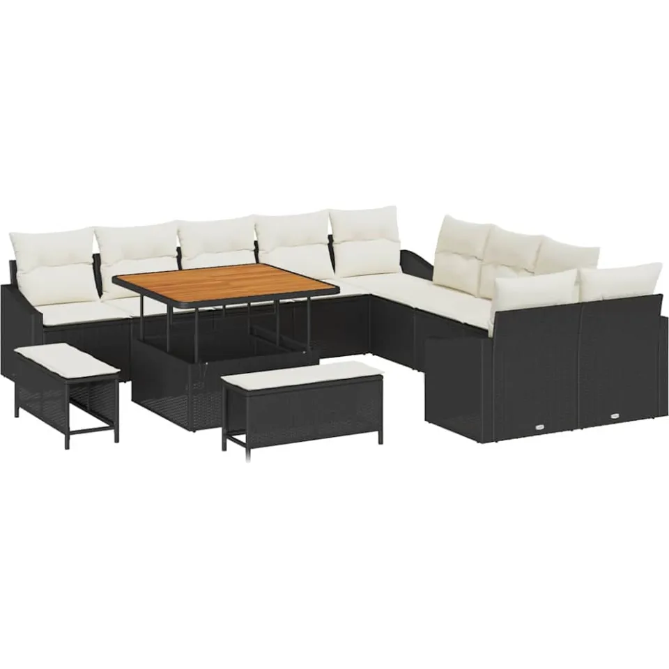 vidaXL Tuinbankenset 13 st Zwart poly rattan