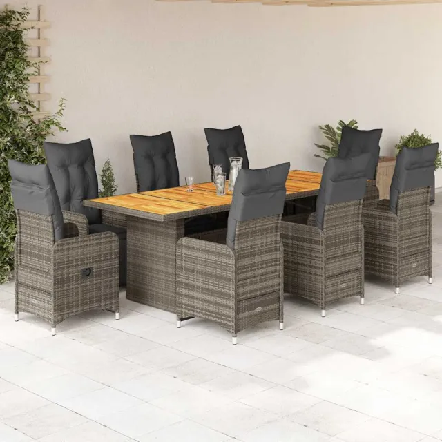 vidaXL 9-delige Bistroset met kussens poly rattan grijs, foto 2