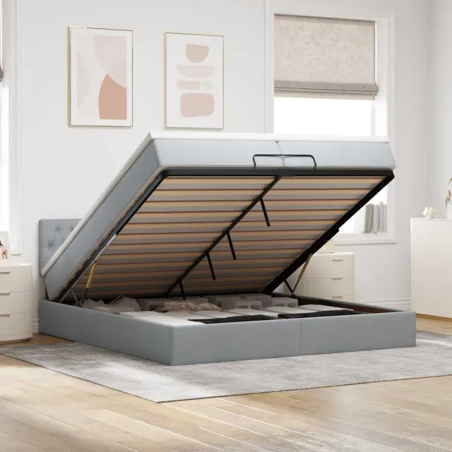 vidaXL Ottoman bed met matras 200x200 cm stof lichtgrijs grijs