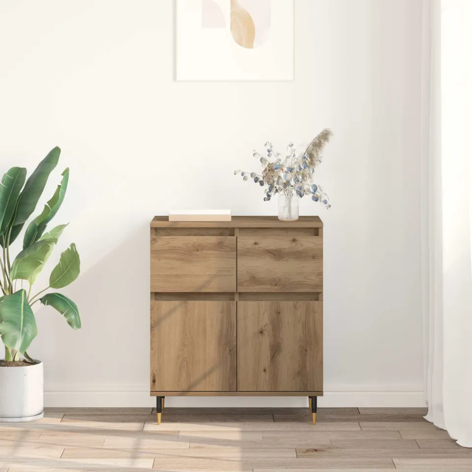 vidaXL Dressoir Artisan Eiken 60 x 35 x 70 cm Gemonteerd hout en ijzer, foto 4