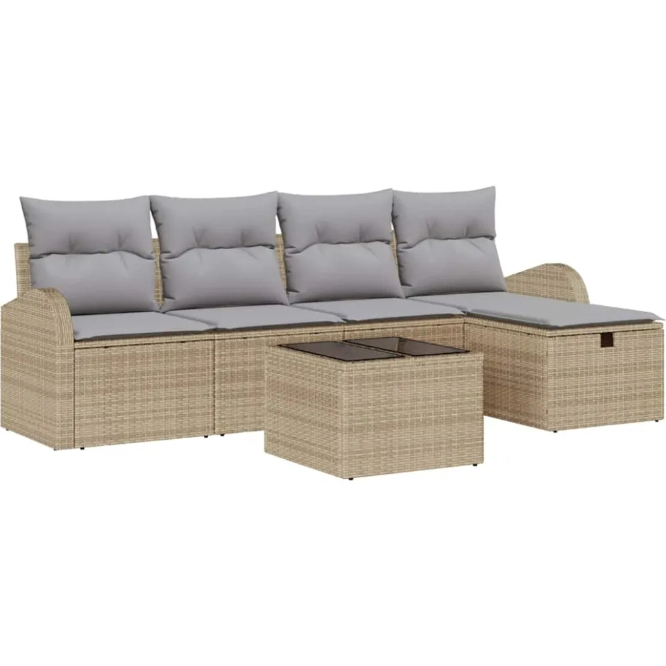 vidaXL Tuin Sofa Set 6 st Beige poly rattan