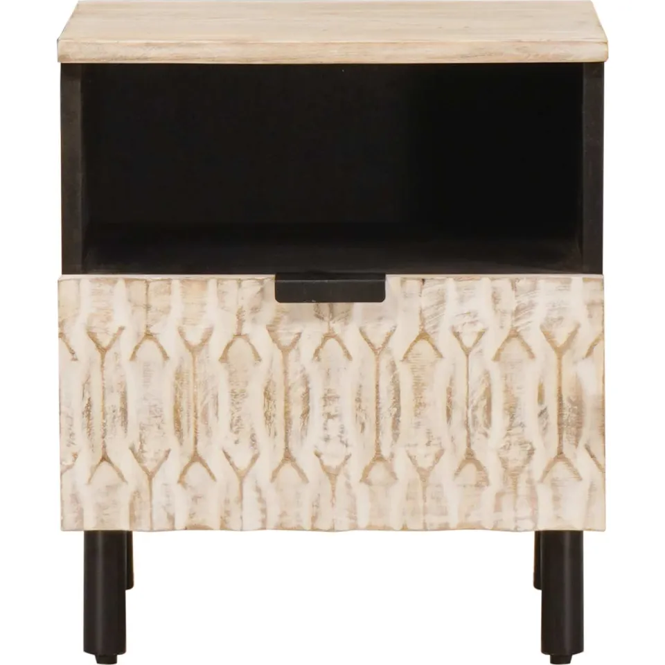 vidaXL Nachtkastje met lade Wit 40 x 33 x 46 cm Massief Mango Hout, foto 4