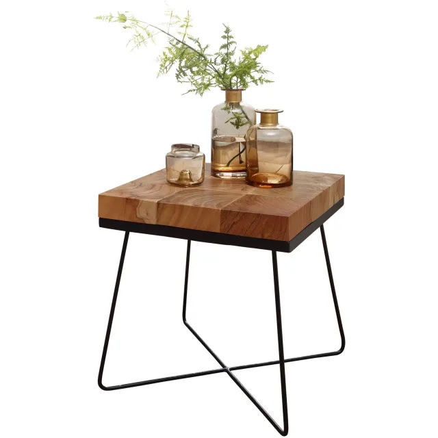 Cosmo Casa Bijzettafel - Metalen onderstel - 45 x 45 x 51 cm Bruin, Zwart