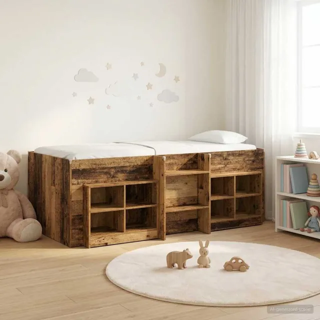 vidaXL Loft Bed Frame met Kast met plank 3 st Oud hout Bewerkt hout bruin