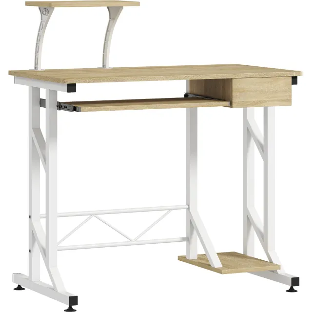 MUVANO Computerbureau met uitschuifbare toetsenbordlade - bureau in eikenkleur - bureau van 90 x 50 x 100 cm - met lade en computerhouder - voor kantoor en studeerkamer