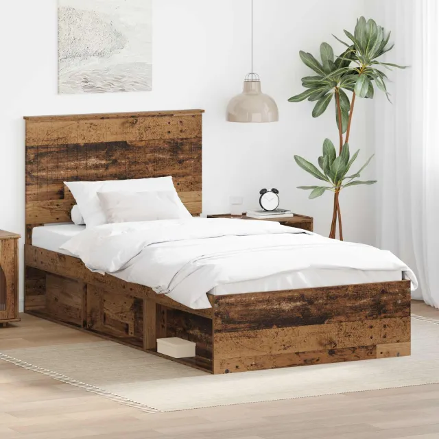 vidaXL Bedframe met hoofdeinde Oudhout 100 x 200 cm Massief grenenhout Bruin