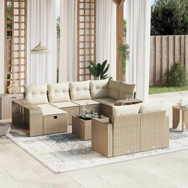 vidaXL 11-delige Tuinset met kussens poly rattan beige, foto 2