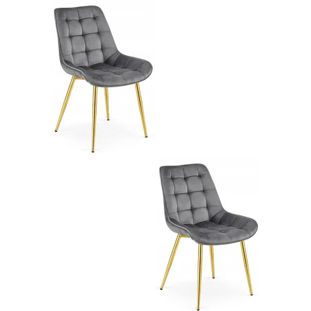 Oskar Set van 2 Eetkamerstoelen BERA – Donkergrijs Velvet / Fluweel – Gestoffeerde Zitting – Goudkleurige Metalen Poten – Modern Scandinavisch Design – Voor Eetkamer, Keuken en Woonkamer