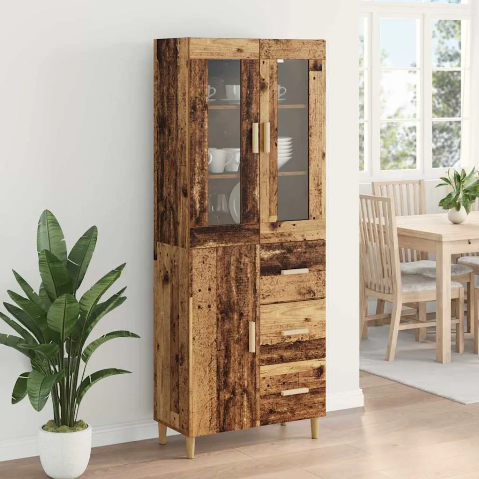 vidaXL Hoge kast Oud Hout 34,5 x 34 x 180 cm Bewerkt hout bruin, foto 3