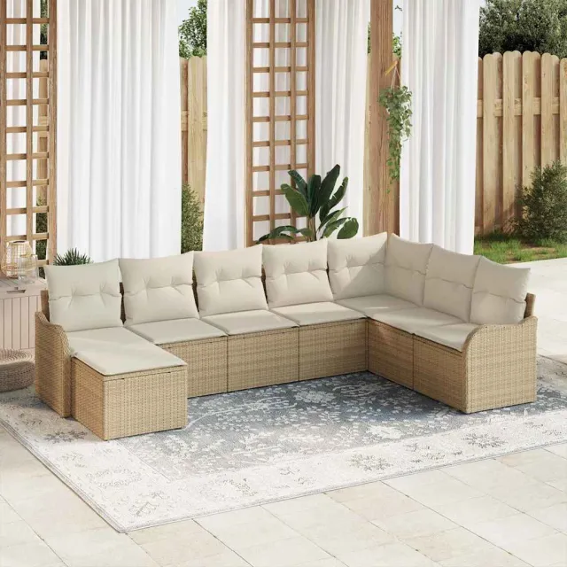 vidaXL Tuin Sofa Set 8 st Beige poly rattan, foto 2