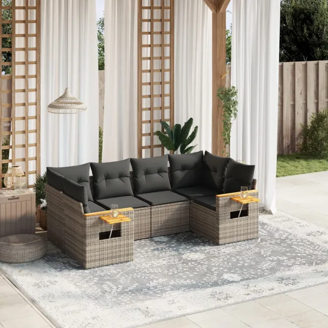 vidaXL 6-delige Loungeset met kussens poly rattan grijs, foto 2
