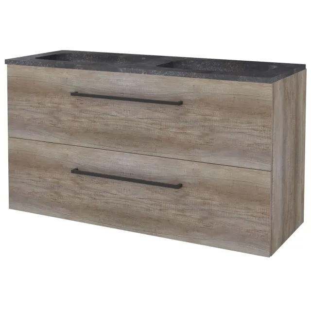Boss & Wessing Badmeubelset BWS Salt 120x46cm Met Grepen 2 Lades Met Wastafel Hardsteen Scotch Oak Bruin