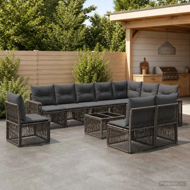 vidaXL Tuinbankenset 11 st Grijs en Donkergrijs poly rattan, foto 2