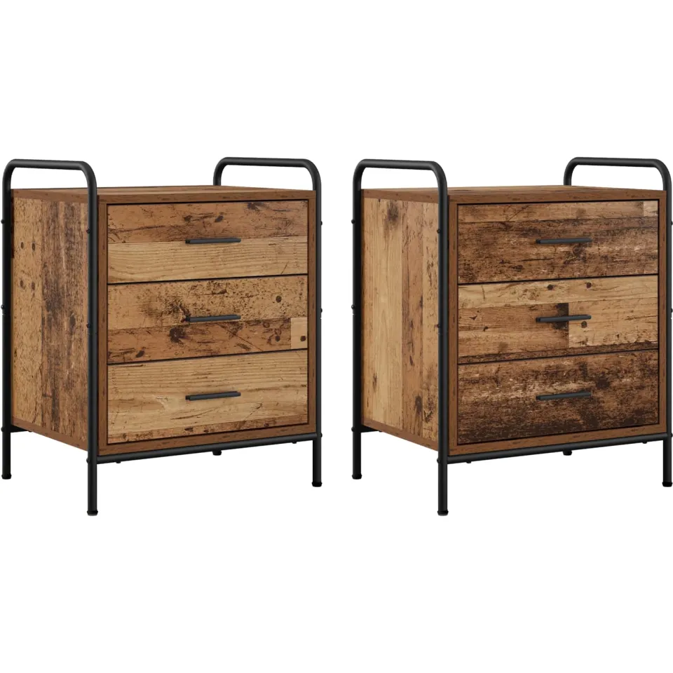 vidaXL Nachtkastje 2 st Oud hout 48 x 36,5 x 60 cm Bewerkt hout bruin, foto 3