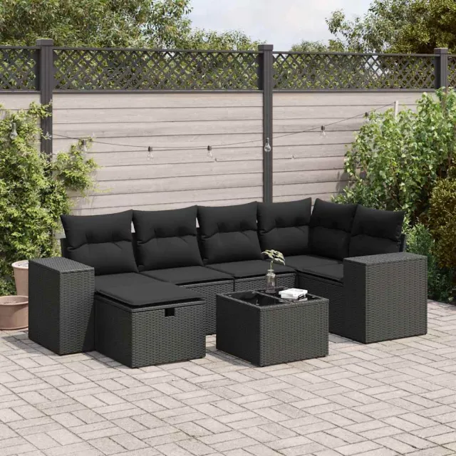 vidaXL 7-delige Loungeset met kussens poly rattan zwart, foto 2