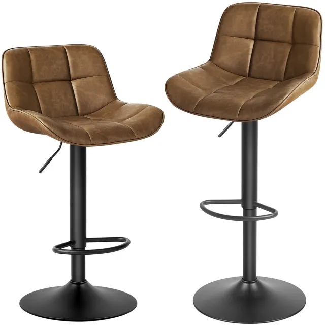 Niamora Barstoelen - Barkrukken - Hoge stoelen - Draaibare stoelen - 2 stuks - Donker bruin - Leer - Hoogte verstelbaar.