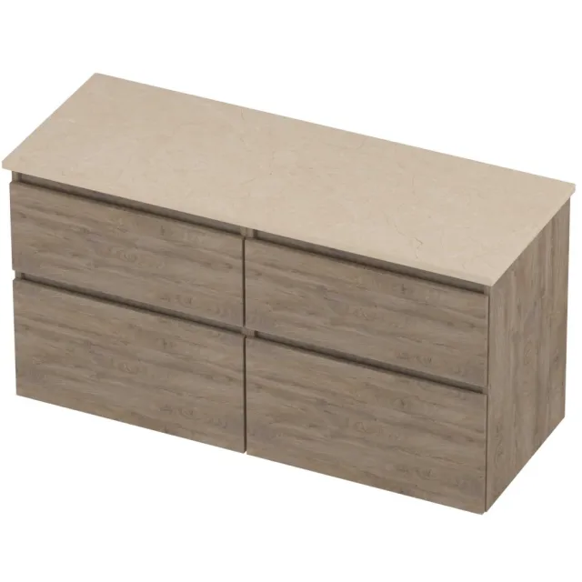 Proline Deck Badmeubelset Hardsteen Asymmetrisch 4 Laden 120x46x55 cm Sand Stone Raw Oak Eiken