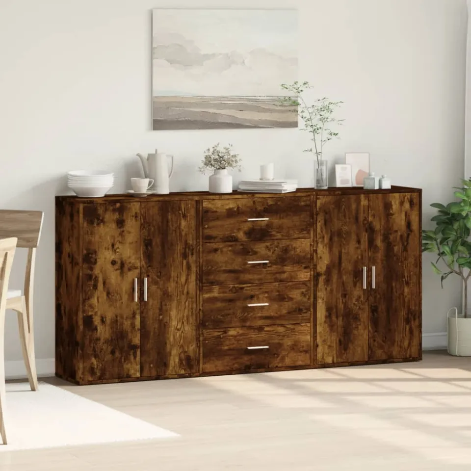vidaXL Dressoirs 3 st 60x31x84 cm bewerkt hout gerookt eikenkleurig, foto 3