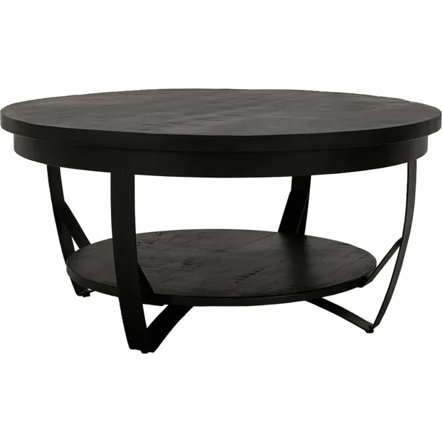 The Copperbarn Salontafel rond mangohout industrieel 90 cm zwart