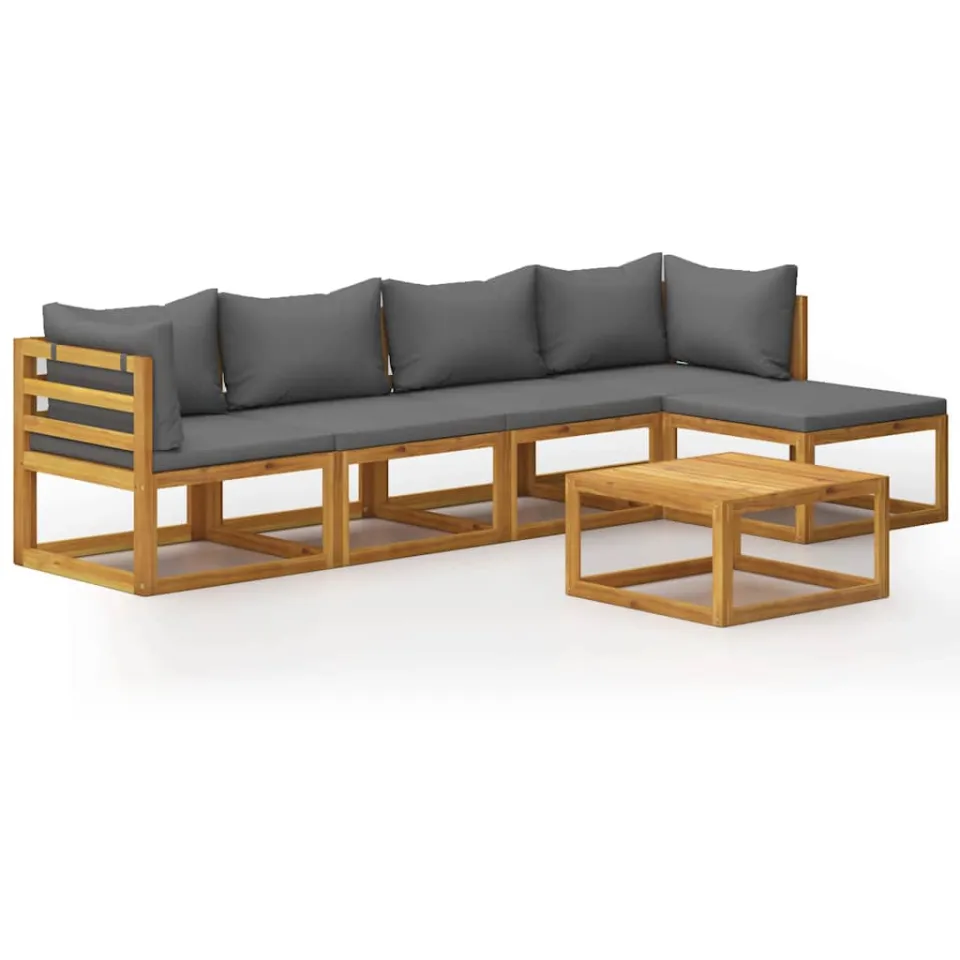 vidaXL 6-delige Loungeset met kussens massief acaciahout grijs, foto 3