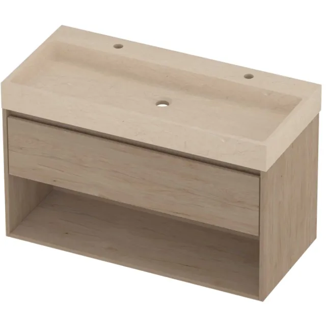 Proline Evoli Badmeubelset Hardsteen Loft 2 Kraangaten Met Schap 100x46x62 cm Sand Stone Ideal Oak Eiken