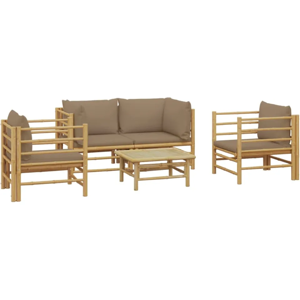 vidaXL 5-delige Loungeset met kussens bamboe taupe