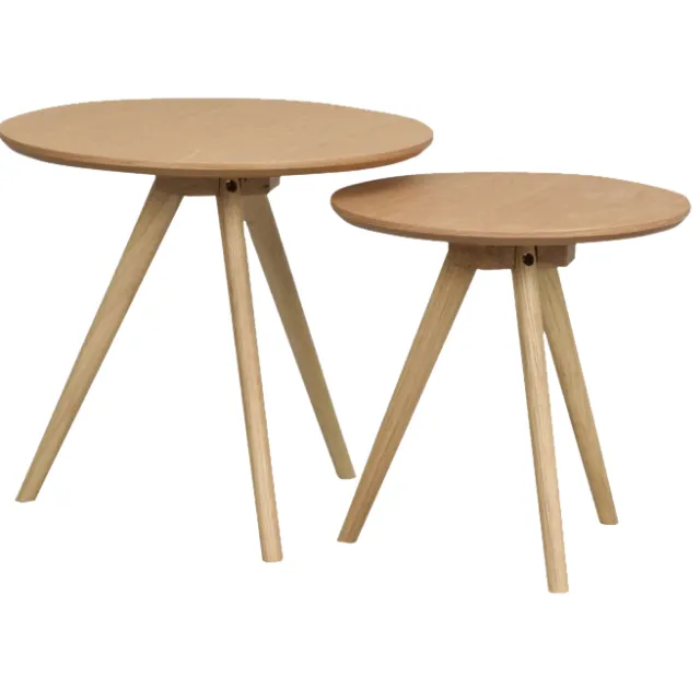 Rowico Home Yumi houten bijzettafels naturel - set van 2 - Ø 50 cm Bruin